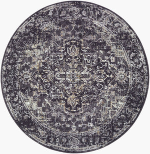 Livabliss Gakko Medallion Polyester Area Rug Turkish Woven Fringe Border Living Room Accent Black, Gray 5'3" x 5'3" GKK2313-53RD
