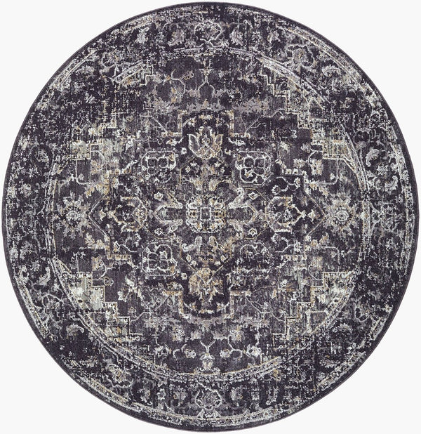 Livabliss Gakko Medallion Polyester Area Rug Turkish Woven Fringe Border Living Room Accent Black, Gray 5'3" x 5'3" GKK2313-53RD