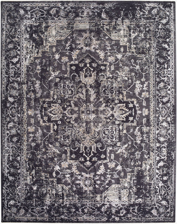 Livabliss Gakko Medallion Polyester Area Rug Turkish Woven Fringe Border Living Room Accent Black, Gray 9' x 12'2" GKK2313-9122