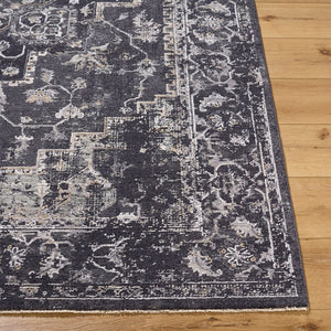 Livabliss Gakko Medallion Polyester Area Rug Turkish Woven Fringe Border Living Room Accent Black, Gray 9' x 12'2" GKK2313-9122