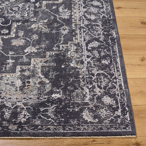 Livabliss Gakko Medallion Polyester Area Rug Turkish Woven Fringe Border Living Room Accent Black, Gray 9' x 12'2" GKK2313-9122