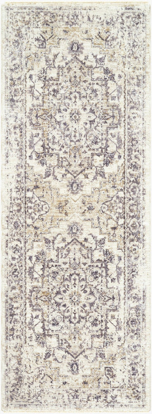 Livabliss Gakko Medallion Area Rug Machine Woven Polyester with Fringe for Living Rooms Cream, Charcoal 2'7" x 7'3" GKK2314-2773