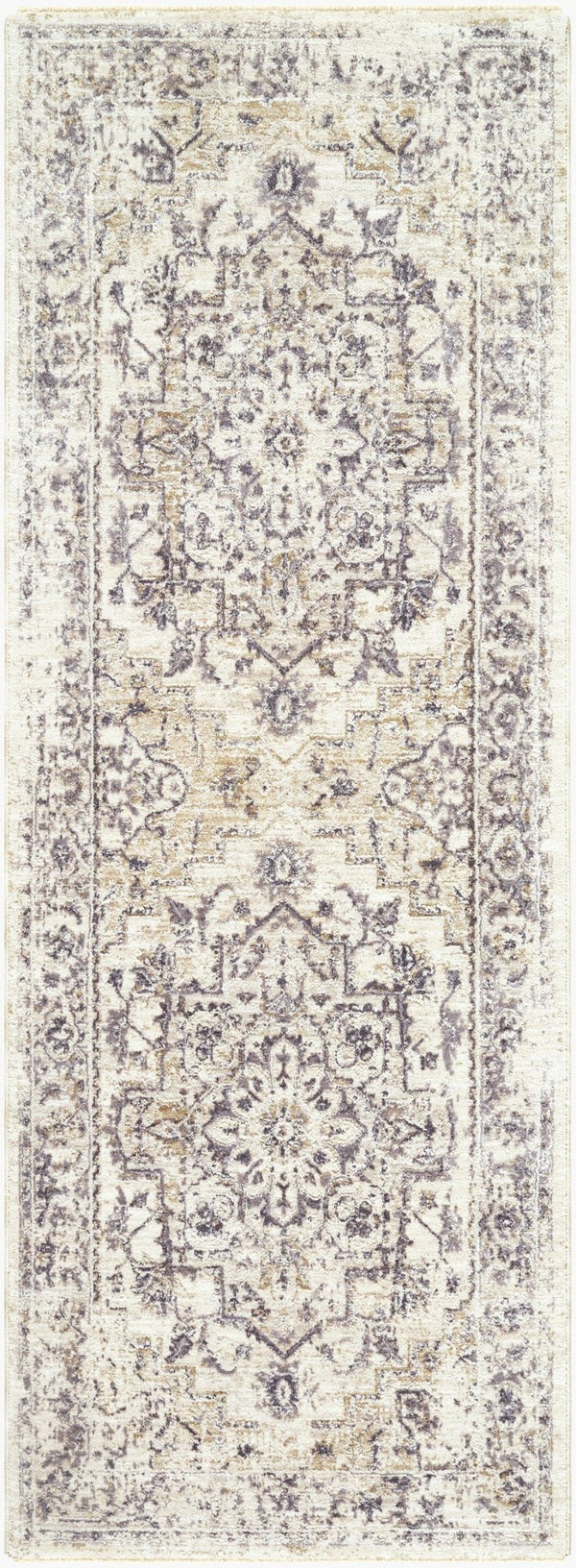 Livabliss Gakko Medallion Area Rug Machine Woven Polyester with Fringe for Living Rooms Cream, Charcoal 2'7" x 7'3" GKK2314-2773
