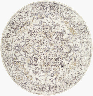 Livabliss Gakko Medallion Area Rug Machine Woven Polyester with Fringe for Living Rooms Cream, Charcoal 7'10" x 7'10" GKK2314-710RD