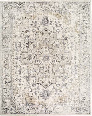 Livabliss Gakko Medallion Area Rug Machine Woven Polyester with Fringe for Living Rooms Cream, Charcoal 2' x 2'11" GKK2314-2211