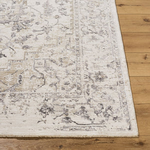 Livabliss Gakko Medallion Area Rug Machine Woven Polyester with Fringe for Living Rooms Cream, Charcoal 2' x 2'11" GKK2314-2211