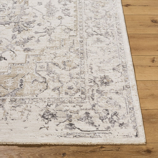 Livabliss Gakko Medallion Area Rug Machine Woven Polyester with Fringe for Living Rooms Cream, Charcoal 2' x 2'11" GKK2314-2211