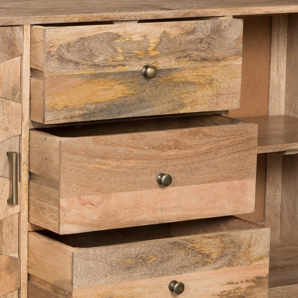 English Elm Christopher Knight Home® - 3 DRAWER SIDEBOARD WITH 2 DOOR Mango Wood Sideboard with 3 Drawers, 3D Tile Weave Doors, Shelves, Natural Finish 66413.00