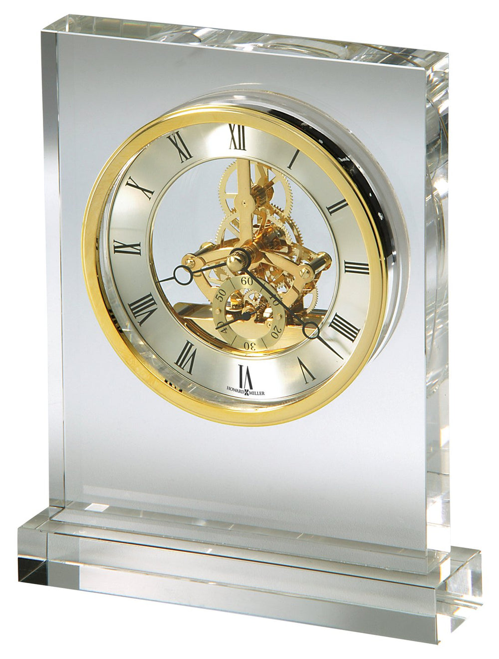 Hekman Furniture 645682 Prestige Crystal Table Clock - Elegant Brass Skeleton Movement With Roman Numerals & Quartz  Prestige Tabletop Clock 645682