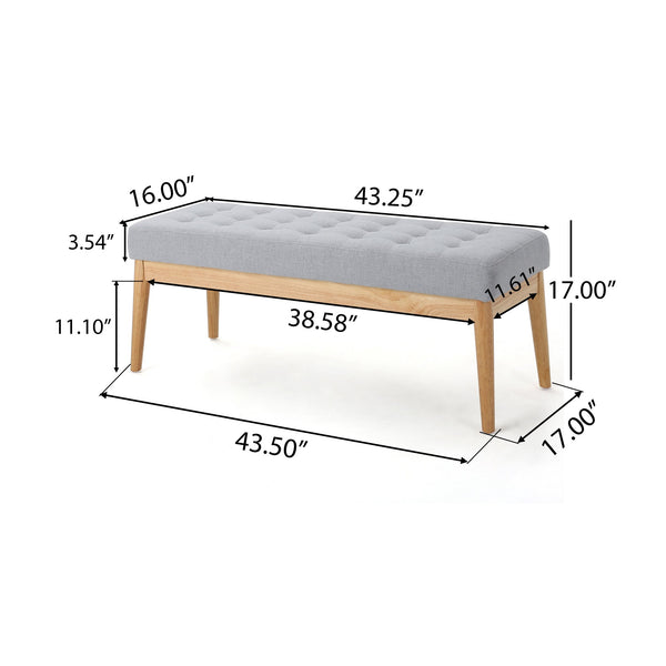 English Elm Ottoman Tufted Upholstered Bench with Birch Frame Mid-century Style for Bedroom Entry 60407.00LGY