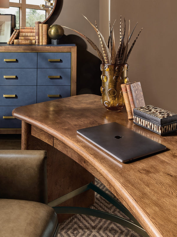 Hooker Furniture Melange Romano Oak Bow Front Writing Desk with Bronze Stretcher for Home Office 628-10009-82