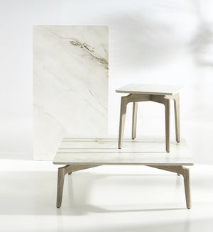 Bernhardt Bernhardt Aurora Outdoor Side Table — Teak Base & Honed Vasta Stone Top, Adjustable Glides, Coastal Chic X09122