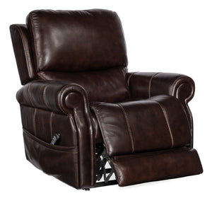 Hooker Furniture Eisley Power Recliner In Sorrento Night Seas Leather With Motorized Headrest, Lumbar & Lift Support Dark Brown RC602-PHLL4-089