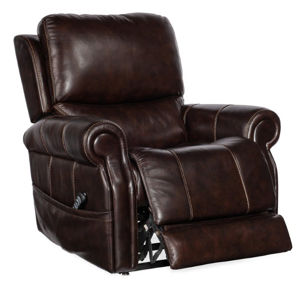 Hooker Furniture Eisley Power Recliner In Sorrento Night Seas Leather With Motorized Headrest, Lumbar & Lift Support Dark Brown RC602-PHLL4-089