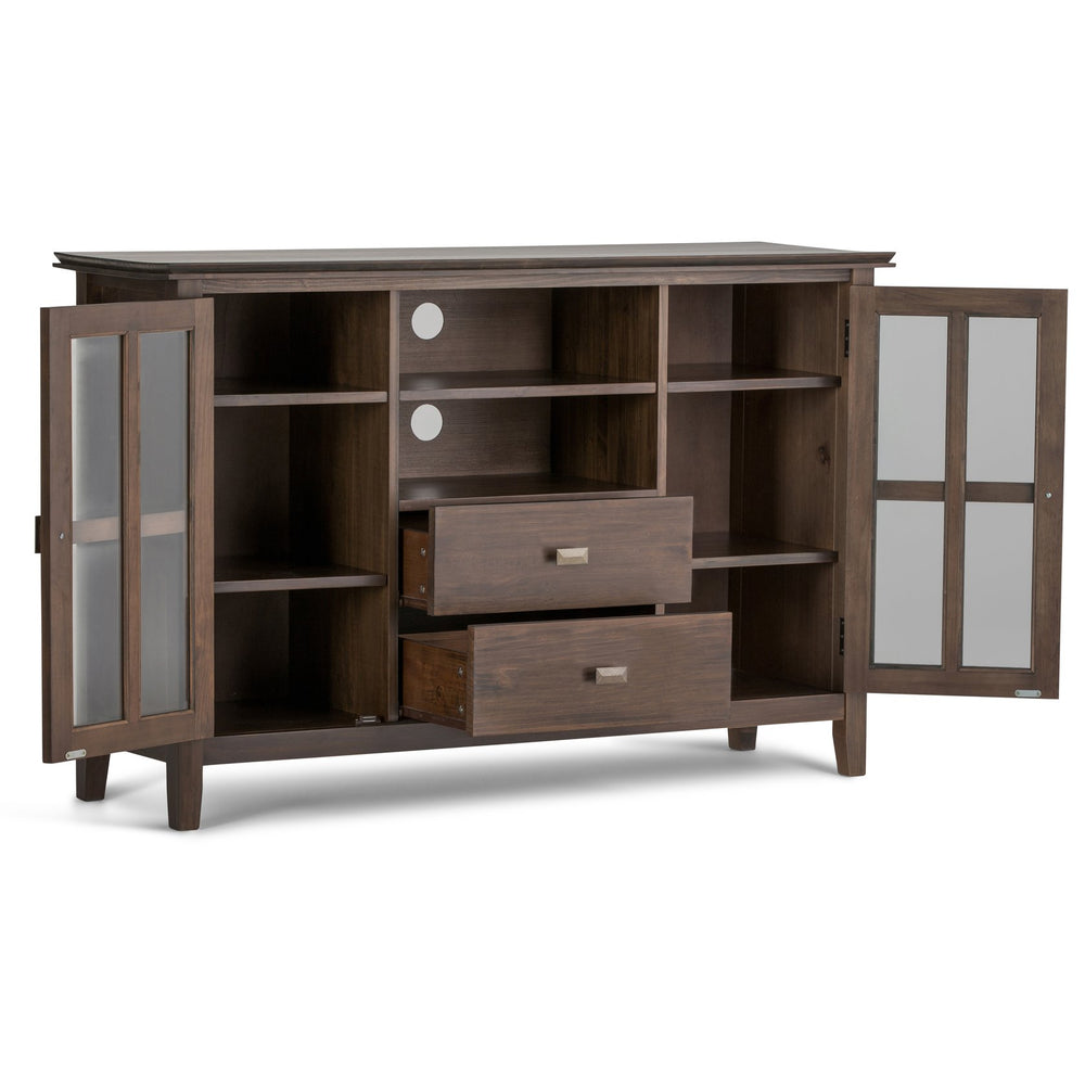 English Elm Artisan Tall Tv Media Stand - Handcrafted Solid Wood In Natural Aged Brown With Ample Storage Options B136P158703