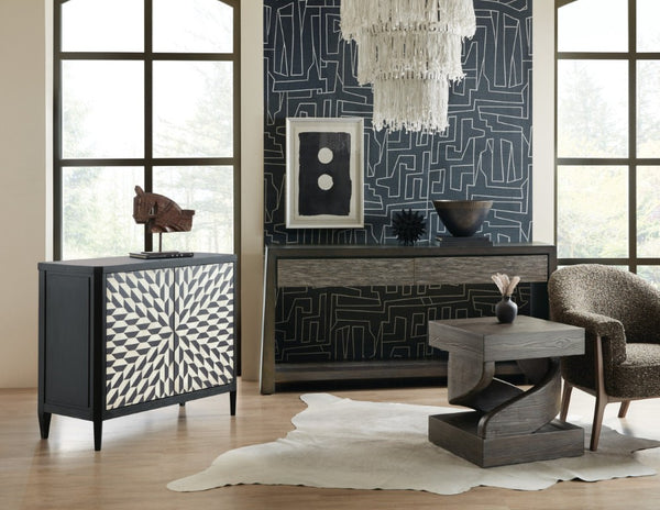 Hooker Furniture Commerce Kubrick Console Table — Oak Veneer Entryway Console With Gray Textured Drawers, Soft-Close Storage & Open Shelf 7228-80181-89