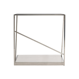 Bernhardt Bernhardt Maymont Side Table With Polished Stainless Steel, Tempered Glass Top & Figured Sycamore Shelf 313111