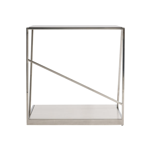 Bernhardt Bernhardt Maymont Side Table With Polished Stainless Steel, Tempered Glass Top & Figured Sycamore Shelf 313111