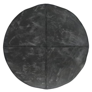 English Elm Connor Round Pouf In Distressed Black Leather – Rustic Style Footstool & Accent Furniture Piece B136P159338