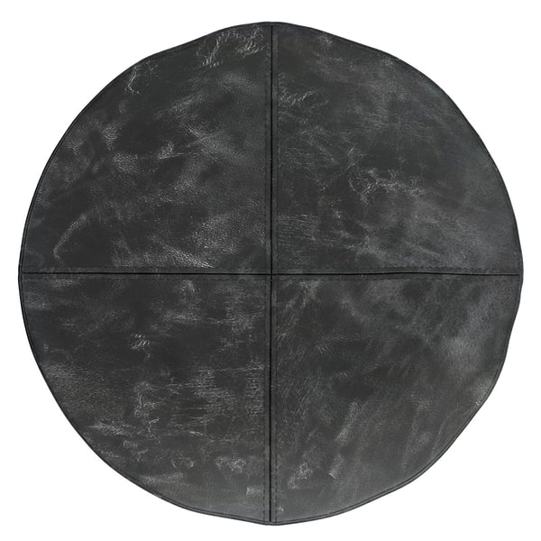 English Elm Connor Round Pouf In Distressed Black Leather – Rustic Style Footstool & Accent Furniture Piece B136P159338