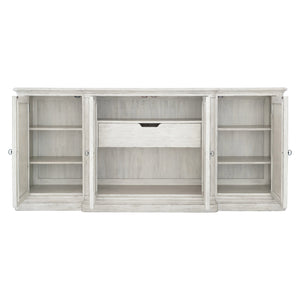 Bernhardt Bernhardt Mirabelle Buffet With Whitewashed Finish, Antiqued Mirrored Panels & Black Hardware — Stylish Storage 304132