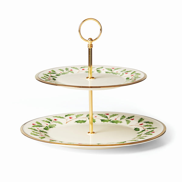 Lenox Holiday 2-Tiered Server Red & Green, IVORY PORCELAIN 893490