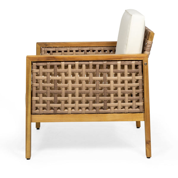 English Elm Christopher Knight Home® - Joliet Teak Acacia Wood Outdoor Club Chair with Woven Wicker Accents, Weather-Resistant 400lb Capacity 70146.00BGE