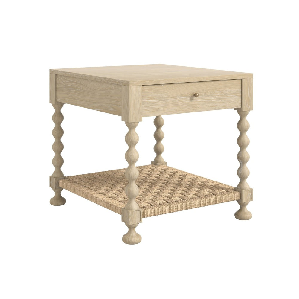 A.R.T. Furniture Haven Rustic End Table with Rattan Shelf, Natural Sun Oak Finish, Stylish Storage & Versatile Design 339304-2325