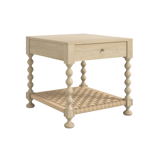 A.R.T. Furniture Haven Rustic End Table with Rattan Shelf, Natural Sun Oak Finish, Stylish Storage & Versatile Design 339304-2325
