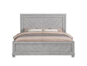 English Elm Steve Silver - Montana King Bed Gray — Hand-Stained Chevron Headboard, Five-Slat Dual Support Frame, Floating Look B081S00222