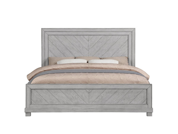 English Elm Steve Silver - Montana King Bed Gray — Hand-Stained Chevron Headboard, Five-Slat Dual Support Frame, Floating Look B081S00222