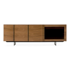 VIG Furniture Glencoe Mid-Century Walnut Buffet With Grey Glass Panel, Angled Doors & Versatile Storage (92) VGBBMK2005SB-BUFF