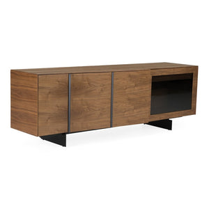 VIG Furniture Glencoe Mid-Century Walnut Buffet With Grey Glass Panel, Angled Doors & Versatile Storage (92) VGBBMK2005SB-BUFF