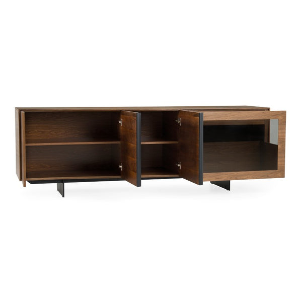 VIG Furniture Glencoe Mid-Century Walnut Buffet With Grey Glass Panel, Angled Doors & Versatile Storage (92) VGBBMK2005SB-BUFF