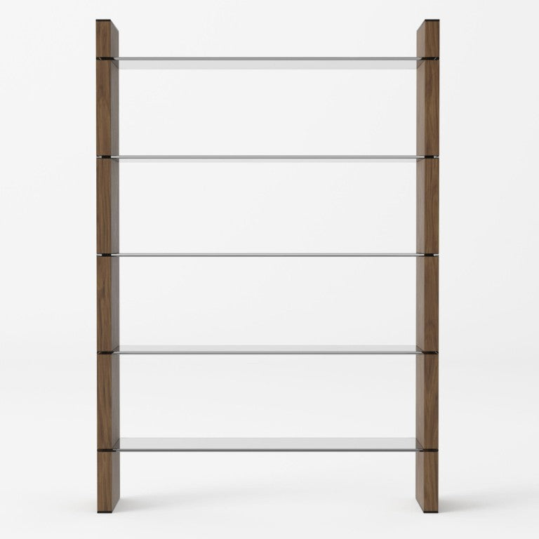 VIG Furniture Glencoe Walnut & Black Glass Bookshelf — 5-Shelf Open-Back Modern Display Unit, 79.5"H, Sleek Storage VGBBMQ2005SF-1