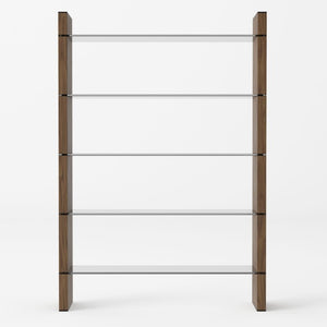 VIG Furniture Glencoe Walnut & Black Glass Bookshelf — 5-Shelf Open-Back Modern Display Unit, 79.5"H, Sleek Storage VGBBMQ2005SF-1