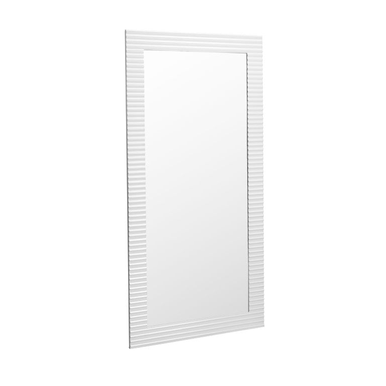 VIG Furniture Glinda Pearl White Floor Mirror — Modern 79" Rectangular Wood Frame, Wave-Pattern Matte Finish VGHB429G2-WHT