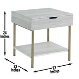 Steve Silver Whitman Square End Table White | Storage Drawer & Shelf | Nightstand for Low Beds | 22