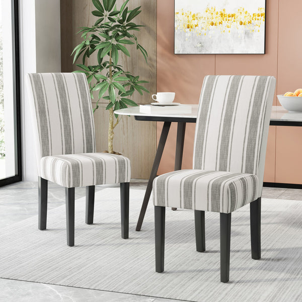 English Elm Christopher Knight Home® - DINING Chair with Plush Fabric Upholstery, Rubberwood Legs, Contemporary Minimalist Comfort and Style Grey Stripe 60162.00GRYLNN