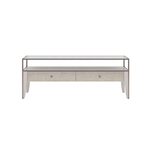 A.R.T. Furniture Mezzanine Cocktail Table In Dove Gray - Stylish Storage With Metal Frame & Antique Mirror Accents Light Gray Parawood And Poplar Solids,Maple Veneer,Mirror,Glass,Steel 325320-2249