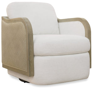 Hooker Furniture Wilma Coastal Swivel Chair With Woven Rattan, Light Wood Frame & Halston White Performance Fabric — Durable Comfort And 360° Movement CC903-SW-404