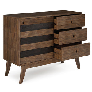 English Elm Clarkson Mid Century Medium Storage Cabinet in Rustic Natural Aged Brown – Solid Acacia Wood, 3 Drawers, Sliding Door, Adjustable Shelves B136P158779