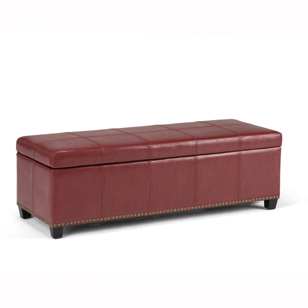 English Elm Kingsley Large Storage Ottoman with Nailhead Trim and Child-Safe Hinge – Faux Leather Bench Seat Red B136P158179