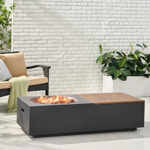 English Elm Outdoor Concrete Propane Fire Pit Table 50000 Btu Patio Coffee Dark Gray 74005.00DGRY-50K
