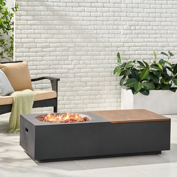 English Elm Outdoor Concrete Propane Fire Pit Table 50000 Btu Patio Coffee Dark Gray 74005.00DGRY-50K