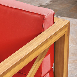 English Elm Brava Outdoor Acacia Wood Club Chair with Slatted Cross-back Mid-century Patio Design 65545.00RED