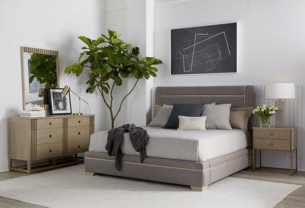 A.R.T. Furniture North Side Queen Upholstered Panel Bed - Luxurious Transitional Design With True Platform Support Gray Parrawood Solids,Quarter Figured,Fiddle Ash Veneer,Foam,Fabric 269125-2556