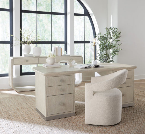 Hooker Furniture Modern Inverness Upholstered Arm Chair With Boucle Fabric, Metal Base & Casters For Small Spaces 6850-75500-05