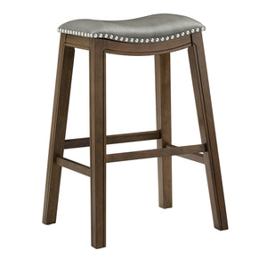 Homelegance By Top-Line Hugues Faux Leather Saddle Seat Backless Stool Grey Veneer