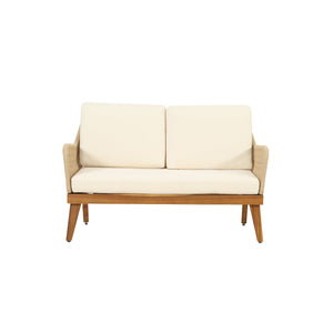 English Elm Christopher Knight Home® - Outdoor Teak Acacia 4-Piece Chat Set with Rope Weave, Water-Resistant Cushions, Loveseat & 2 Chairs 73424.00LBGE